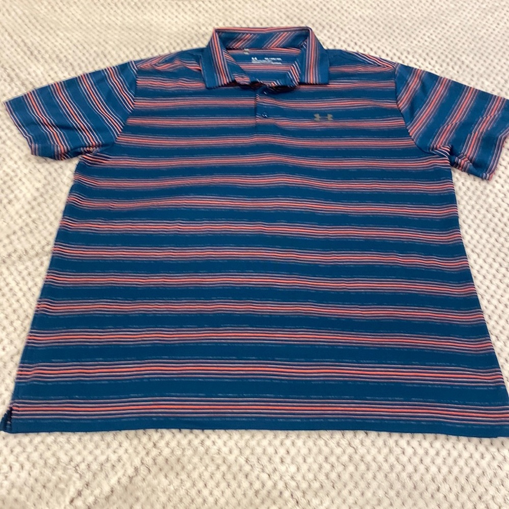 Under armor performance polo dark teal blue with orange accent